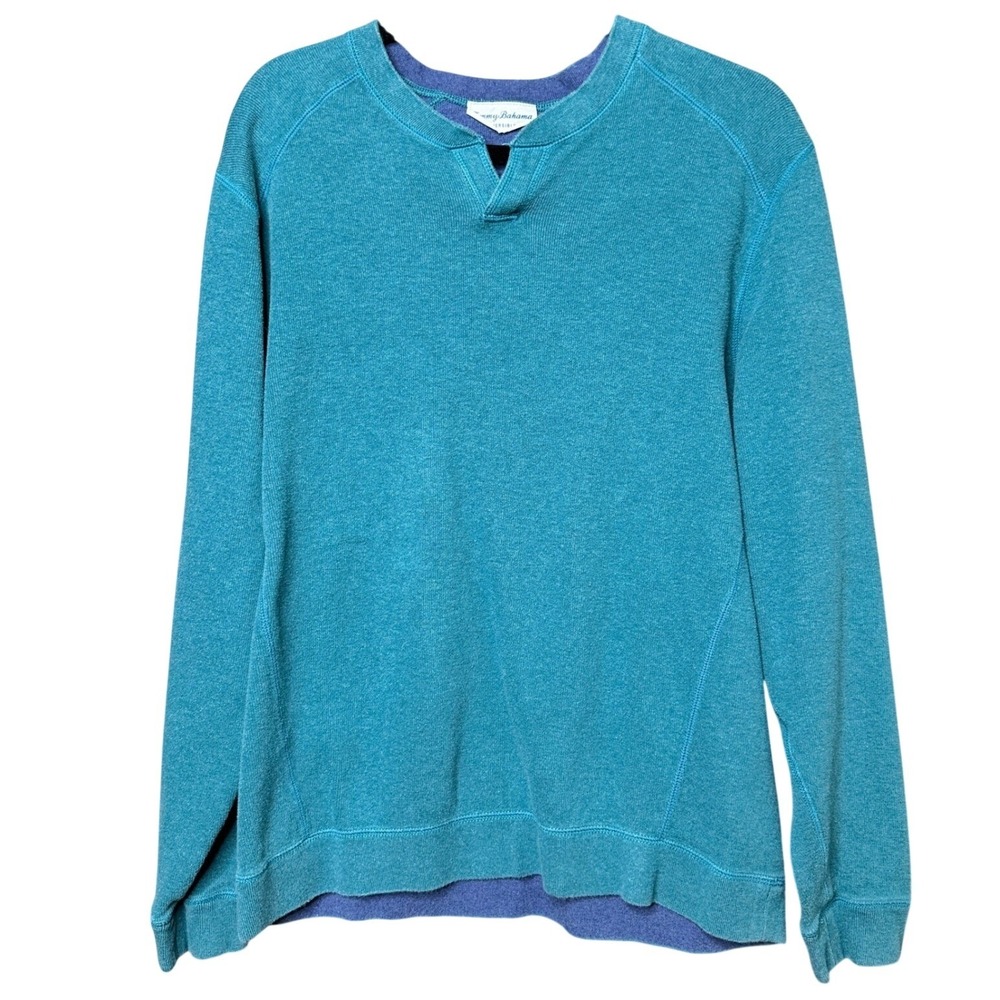 Tommy Bahama Reversible V Neck Long Sleeve Sweatshirt Teal Blue Men's XL Relaxed